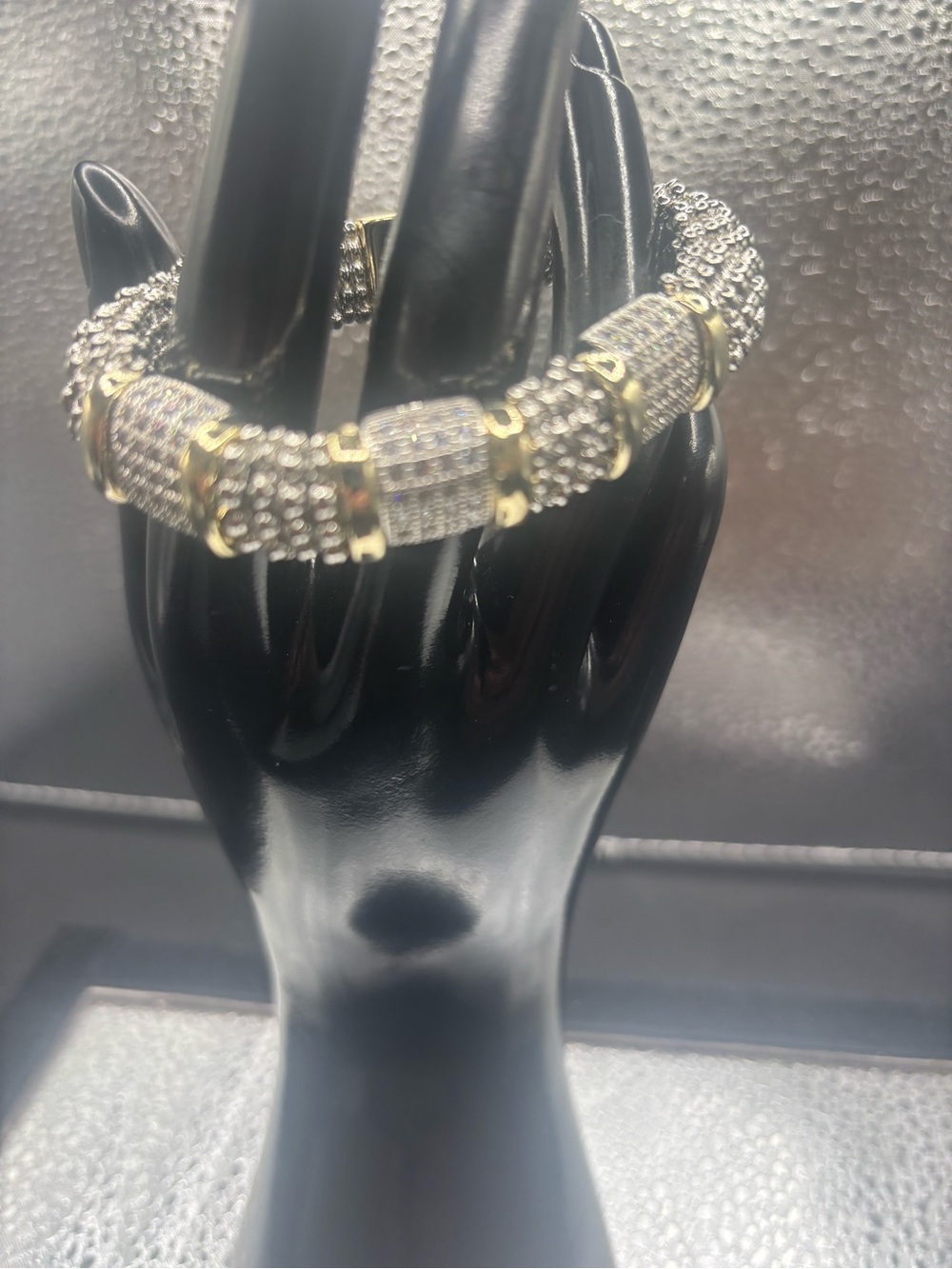 Gold & Silver Pave Bead Stretch Bracelet